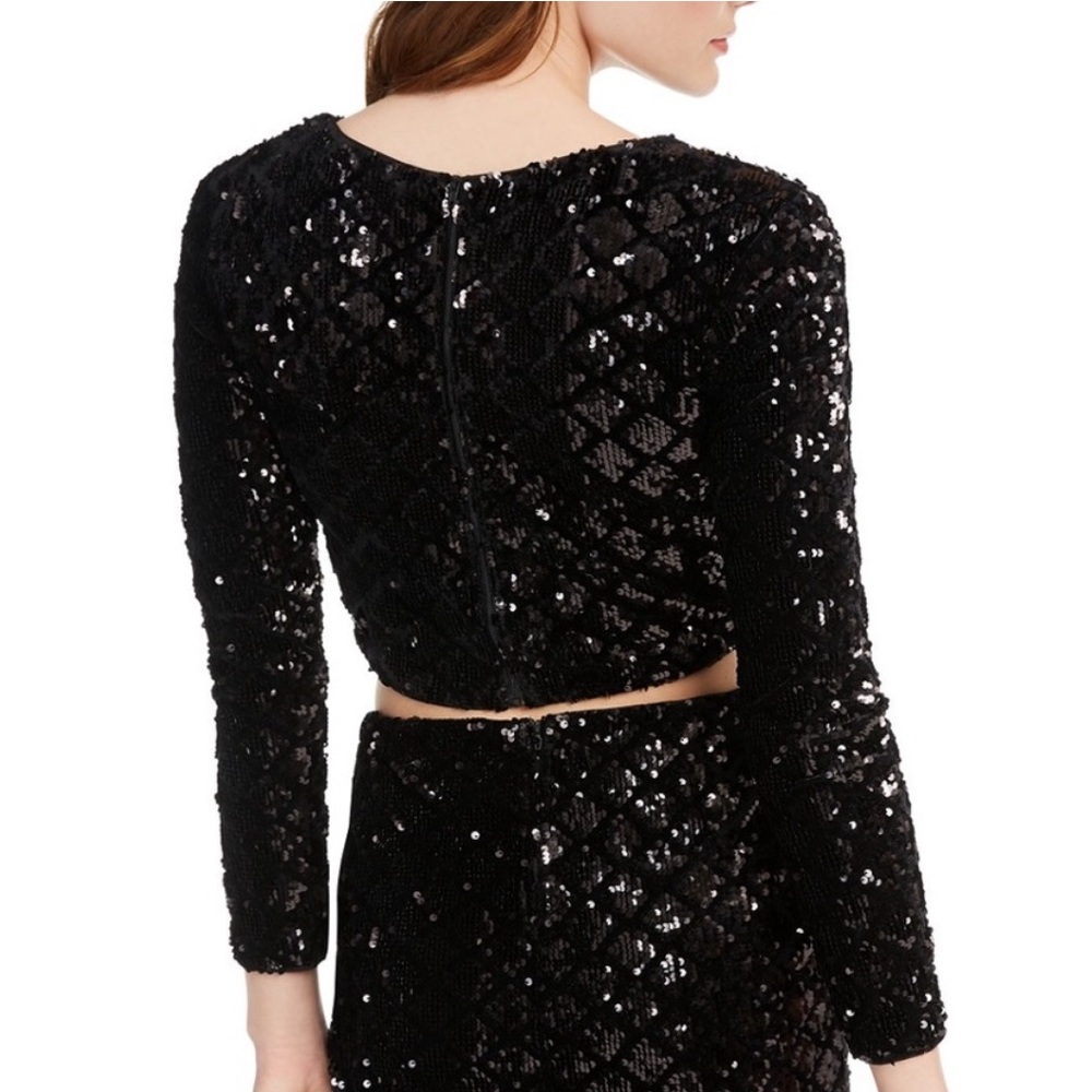 Express Black Sequin Diamond Pattern Cropped Long… - image 2